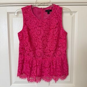 NWT J. Crew Peplum Lace Blouse Size 2 Bright Pink